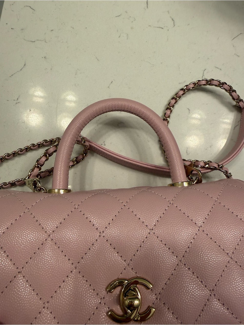 Chanel Quilted Top Handle Bag in Pastel Pink - Picture 15 of 16